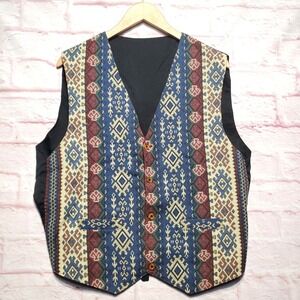 Galip Vest Mens XL Blue Red Green Tapestry Tribal Aztec Retro Southwestern Boho